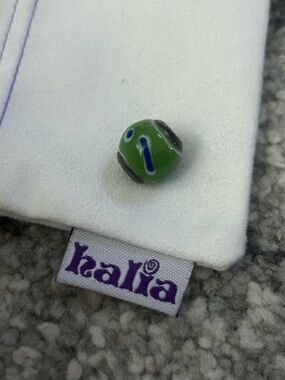 NEW Halia “Front Yard” Green Glass Bead with Blue Dot Accents - Sterling Silver